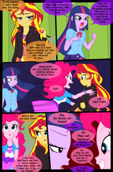 Size: 900x1360 | Tagged: safe, artist:jacky-bunny, character:pinkie pie, character:sunset shimmer, character:twilight sparkle, character:twilight sparkle (alicorn), species:alicorn, my little pony:equestria girls, comic, magic of the sirens, pinkie logic, reference