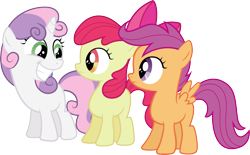 Size: 3869x2403 | Tagged: safe, artist:silentmatten, character:apple bloom, character:scootaloo, character:sweetie belle, species:pegasus, species:pony, big grin, cutie mark crusaders, high res, simple background, transparent background, trio