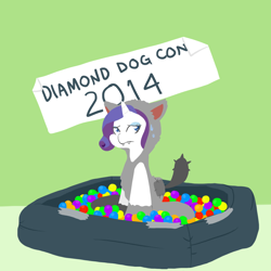 Size: 1000x1000 | Tagged: safe, artist:coggler, character:rarity, species:diamond dog, species:pony, species:unicorn, ball pit, clothing, convention, costume, dashcon, female, furrity, mare, solo, sweat, sweatdrop