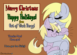 Size: 1400x1000 | Tagged: safe, artist:outofworkderpy, character:derpy hooves, character:dinky hooves, species:pegasus, species:pony, species:unicorn, cute, derpabetes, dinkabetes, duo, duo female, equestria's best daughter, equestria's best mother, eyes closed, female, filly, happy, happy holidays, happy new year, hug, love, mare, merry christmas, mother and daughter, out of work derpy, outofworkderpy