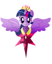 Size: 400x486 | Tagged: safe, artist:ii-art, character:twilight sparkle, character:twilight sparkle (alicorn), species:alicorn, species:pony, female, horn, jewelry, lineless, looking at you, mare, regalia, simple background, smiling, solo, spread wings, tiara, transparent background, wings