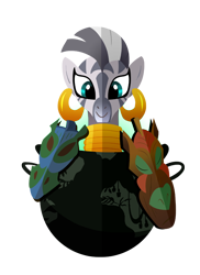 Size: 500x685 | Tagged: safe, artist:ii-art, character:zecora, species:pony, species:zebra, ear piercing, earring, female, jewelry, lineless, looking at you, mare, mask, neck rings, piercing, smiling, solo