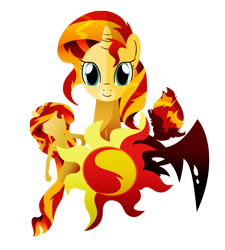 Size: 600x668 | Tagged: safe, artist:ii-art, character:sunset satan, character:sunset shimmer, species:pony, species:unicorn, equestria girls:rainbow rocks, g4, my little pony: equestria girls, my little pony:equestria girls, demon, female, horn, lineless, looking at you, mare, simple background, smiling, solo, sunset satan, transparent background