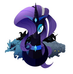 Size: 500x507 | Tagged: safe, artist:ii-art, character:nightmare rarity, character:rarity, species:pony, species:unicorn, bust, female, horn, lineless, looking at you, mare, portrait, solo