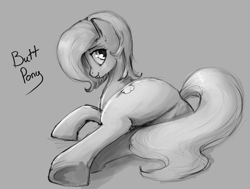 Size: 1119x847 | Tagged: safe, artist:rain-gear, oc, oc only, oc:backy, female, looking at you, monochrome, plot, sketch, solo, tongue out, underhoof