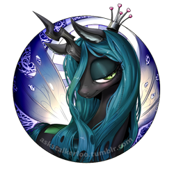 Size: 700x680 | Tagged: safe, artist:aphexangel, character:queen chrysalis, species:changeling, ask stalkerloo, blushing, changeling queen, female, modern art, nouveau, solo