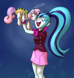 Size: 3651x3822 | Tagged: safe, artist:jorobro, character:sonata dusk, character:sweetie belle, my little pony:equestria girls, boop, clothing, cute, diabetes, diasweetes, eyes closed, hnnng, noseboop, open mouth, pony as food, skirt, smiling, sonatabetes, sonataco, taco, taco belle, taco suit, tongue out, weapons-grade cute