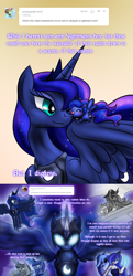 Size: 1280x2640 | Tagged: safe, artist:zedrin, character:princess luna, species:human, ask my little chubbies, ask princess molestia, chubbie, gamer luna, moonstuck, airship, armor, ask gamer luna, ask human luna, askprincessluna, bicorne, captain luna, clothing, controller, dreamwarden, filly, glowing eyes, hat, humanized, magic, telekinesis, tumblr, tumblr crossover, under a paper moon, woona