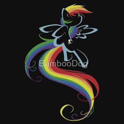 Size: 550x550 | Tagged: safe, artist:bamboodog, character:rainbow dash, black background, clothing, cutie mark, female, iphone case, lineart, merchandise, obtrusive watermark, redbubble, shirt, simple background, solo, spread wings, sticker, watermark, wings