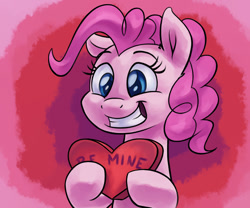 Size: 1200x1000 | Tagged: safe, artist:verulence, character:pinkie pie, be mine, box of chocolates, colored pupils, cute, diapinkes, ear fluff, female, smiling, solo, valentine, valentine's day
