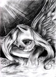 Size: 1224x1682 | Tagged: safe, artist:my-magic-dream, character:fluttershy, female, grayscale, solo