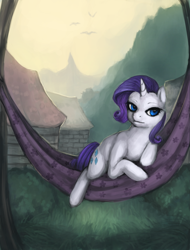 Size: 900x1185 | Tagged: safe, artist:elkaart, character:rarity, species:pony, species:unicorn, female, hammock, mare, solo