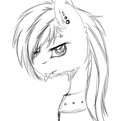 Size: 512x512 | Tagged: safe, artist:suenden-hund, character:rainbow dash, chains, collar, ear piercing, eyebrow piercing, female, monochrome, piercing, sketch, snake bites, solo, tongue out, tongue piercing