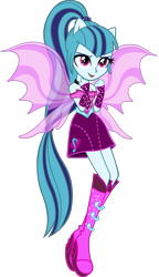 Size: 1724x3000 | Tagged: safe, artist:doctor-g, character:sonata dusk, equestria girls:rainbow rocks, g4, my little pony: equestria girls, my little pony:equestria girls, boots, clothing, cute, female, fin wings, fingerless gloves, floating, gloves, high heel boots, open mouth, ponied up, pony ears, ponytail, simple background, smiling, solo, sonatabetes, sparkles, transparent background, vector, wings