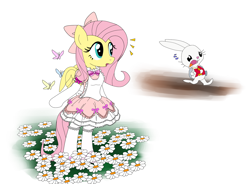 Size: 2800x2065 | Tagged: safe, artist:avchonline, character:angel bunny, character:fluttershy, species:pony, alice in wonderland, bipedal, clothing, crossover, dress, lolita fashion, sweet lolita