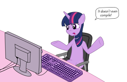 Size: 7728x5000 | Tagged: safe, artist:byteslice, character:twilight sparkle, .svg available, absurd resolution, computer, female, programming, simple background, solo, transparent background, vector