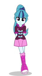 Size: 616x1128 | Tagged: safe, artist:camtwosix, derpibooru original, character:sonata dusk, equestria girls:rainbow rocks, g4, my little pony: equestria girls, my little pony:equestria girls, boots, clothing, crossed legs, cute, female, hands behind back, looking at you, simple background, skirt, smiling, solo, transparent background, vector