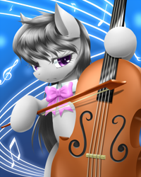 Size: 560x700 | Tagged: safe, artist:hashioaryut, character:octavia melody, species:pony, bipedal, cello, female, hoof hold, music, music notes, musical instrument, pixiv, playing, solo