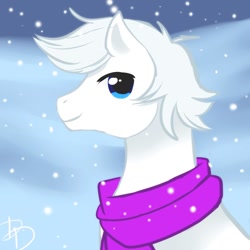 Size: 900x900 | Tagged: safe, artist:jacky-bunny, character:double diamond, episode:the cutie map, g4, my little pony: friendship is magic, clothing, male, portrait, scarf, snow, snowfall, solo