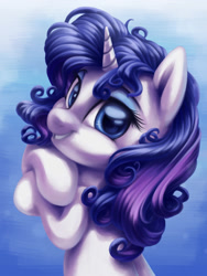Size: 1500x2000 | Tagged: safe, artist:verulence, character:rarity, species:pony, species:unicorn, alternate hairstyle, curly mane, cute, female, looking at you, mare, raribetes, smiling, solo