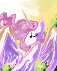 Size: 1600x2000 | Tagged: dead source, safe, artist:my-magic-dream, character:princess celestia, species:alicorn, species:pony, eyes closed, female, mare, smiling, solo