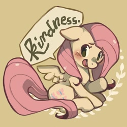 Size: 500x500 | Tagged: safe, artist:mi-eau, character:fluttershy, cute, dialogue, element of kindness, female, one word, solo, speech bubble