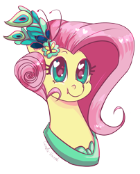 Size: 2423x3000 | Tagged: safe, artist:corelle-vairel, character:fluttershy, species:pony, episode:make new friends but keep discord, g4, my little pony: friendship is magic, alternate hairstyle, bust, clothing, cute, dress, female, gala dress, heart eyes, high res, looking at you, mare, portrait, shyabetes, solo, wingding eyes