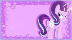 Size: 1024x576 | Tagged: safe, artist:90sigma, artist:sailortrekkie92, character:starlight glimmer, species:pony, species:unicorn, bedroom eyes, female, glimmer glutes, glow, glowing cutie mark, glowing plot, looking back, magic, mare, plot, solo, vector, wallpaper