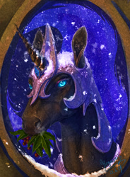 Size: 900x1220 | Tagged: safe, artist:begasus, character:nightmare moon, character:princess luna, christmas, female, horse, solo