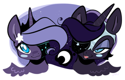 Size: 1280x823 | Tagged: safe, artist:clockworkquartet, character:nightmare moon, character:princess luna, duality, s1 luna, starry eyes, stars, wingding eyes
