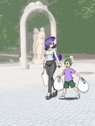 Size: 900x1200 | Tagged: safe, artist:franschesco, character:rarity, character:spike, species:human, bags, humanized, statue