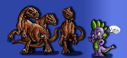 Size: 2711x1242 | Tagged: safe, artist:darkone10, character:spike, dinosaur, jurassic park, velociraptor