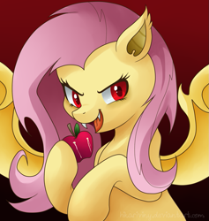 Size: 979x1033 | Tagged: safe, artist:hikariviny, character:flutterbat, character:fluttershy, apple, female, solo