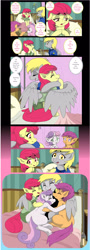 Size: 1600x4466 | Tagged: safe, artist:jeremy3, character:apple bloom, character:derpy hooves, character:scootaloo, character:sweetie belle, species:pegasus, species:pony, comic:quest for apple bloom, bed, comic, cute, cutie mark crusaders, equestria's best mother, feels, female, group hug, hospital, hug, iv drip, mailmare, mare, sick, winghug