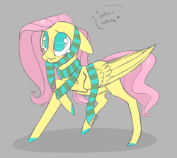 Size: 1193x1070 | Tagged: safe, artist:jellybeanbullet, character:fluttershy, adorable distress, behaving like a dog, clothing, crying, cute, female, floppy ears, looking up, puppy dog eyes, raised hoof, raised leg, sad, scarf, shyabetes, solo, stuck, wavy mouth, whimpering, whining