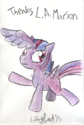 Size: 564x834 | Tagged: safe, artist:wingbeatpony, character:twilight sparkle, character:twilight sparkle (alicorn), species:alicorn, species:pony, alicorn overdose, derp, female, mare, meme, multiple horns, solo, spoonerism, thanks m.a. larson, this isn't even my final form, traditional art, wat, watercolor painting, what has magic done, what has science done, why