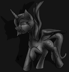 Size: 3715x3885 | Tagged: safe, artist:dombrus, character:princess luna, crying, fate worse than death, i have no mouth and i must scream, implied tyrant celestia, inanimate tf, petrification, s1 luna, story included, transformation