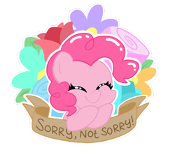 Size: 1000x899 | Tagged: safe, artist:coggler, artist:frog&cog, artist:gopherfrog, character:pinkie pie, banner, cute, diapinkes, female, floral, flower, mouthpiece, rude, solo, sorry not sorry, subversive kawaii