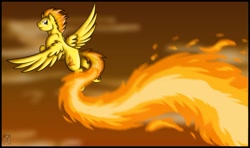 Size: 1280x759 | Tagged: safe, artist:stormblaze-pegasus, character:spitfire, female, fire, flying, solo, spitfiery