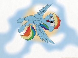 Size: 1024x763 | Tagged: safe, artist:fakskis, character:rainbow dash, species:pegasus, species:pony, belly button, cute, female, floppy ears, flying, mare, sky, solo