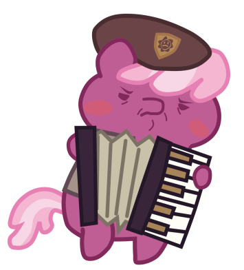 Size: 355x392 | Tagged: safe, artist:omegaozone, character:cheerilee, species:pony, /k/, accordion, animated, beret, bipedal, chibi, dat face soldier, female, frown, mitchirineko march, musical instrument, pony parade, remove kebab, simple background, solo, transparent background