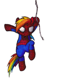 Size: 670x911 | Tagged: safe, artist:darkone10, character:rainbow dash, species:pegasus, species:pony, clothing, costume, crossover, simple background, spider-man, swinging, transparent background