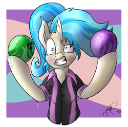 Size: 2000x1985 | Tagged: safe, artist:jorobro, character:allie way, bowling, bowling ball, shrunken pupils, solo