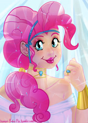 Size: 2000x2800 | Tagged: safe, artist:glasmond, character:pinkie pie, species:human, crystallized, female, humanized, lipstick, ring, solo