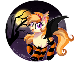 Size: 1280x1032 | Tagged: safe, artist:spookyle, oc, oc only, oc:pumpkin patch, species:bat pony, species:pony, clothing, moon, night, socks, solo, striped socks