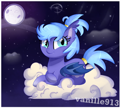 Size: 1024x913 | Tagged: safe, artist:spookyle, oc, oc only, oc:dream cloud, species:bat pony, species:pony, cloud, cloudy, moon, solo