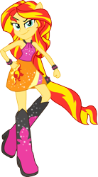 Size: 495x900 | Tagged: safe, artist:seahawk270, character:sunset shimmer, equestria girls:rainbow rocks, g4, my little pony: equestria girls, my little pony:equestria girls, boots, bracelet, clothing, female, looking at you, ponied up, pony ears, raised eyebrow, simple background, skirt, sleeveless, solo, transformed, transparent background, vector, welcome to the show
