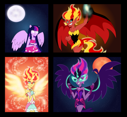 Size: 4920x4536 | Tagged: safe, artist:purfectprincessgirl, character:daydream shimmer, character:midnight sparkle, character:sunset satan, character:sunset shimmer, character:twilight sparkle, character:twilight sparkle (alicorn), character:twilight sparkle (scitwi), species:alicorn, species:eqg human, equestria girls:friendship games, g4, my little pony: equestria girls, my little pony:equestria girls, absurd resolution, blood moon, daydream shimmer, demon, history repeats itself, irony, midnight sparkle, midnightsatan, moon, ponied up, role reversal, sunset satan