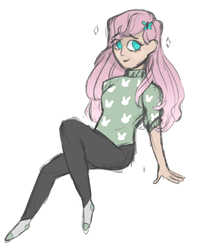 Size: 940x1174 | Tagged: safe, artist:jellybeanbullet, character:fluttershy, species:human, clothing, female, humanized, socks, solo, sweater, sweatershy