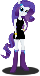 Size: 1643x3133 | Tagged: safe, artist:deannaphantom13, character:rarity, my little pony:equestria girls, black dress, boots, bracelet, clothing, dress, eared humanization, female, high heel boots, jewelry, looking at you, ponied up, ponytail, simple background, smiling, solo, transparent background